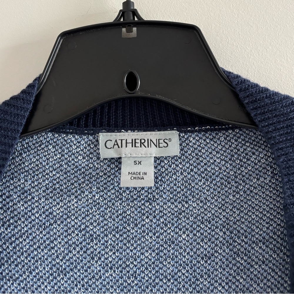 Catherines Navy and Light Blue Open Front Cardigan - Picture 5 of 12